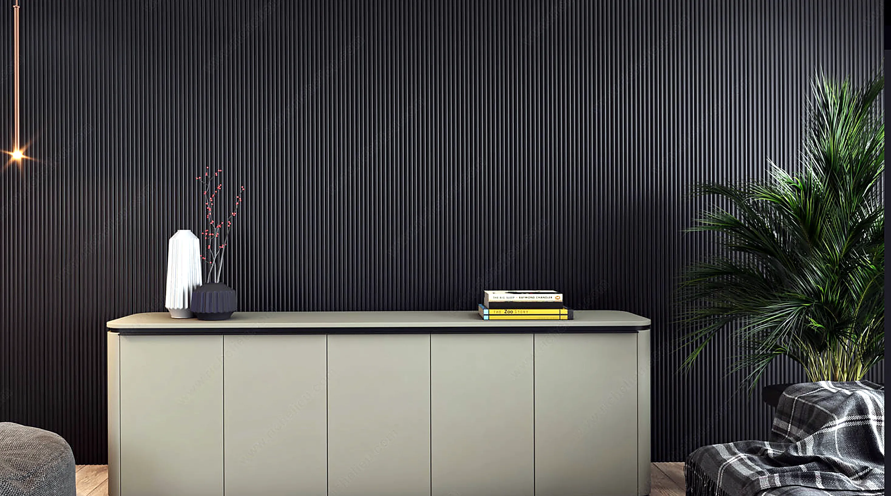 Custom wood panel wall design by Finemark